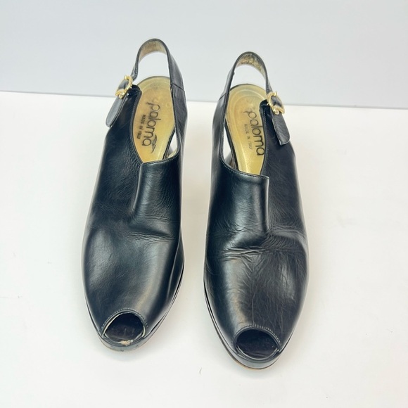 Paloma Sandals Size 9.5 AA Elegant Black Leather Heels Made In Italy - Picture 10 of 10